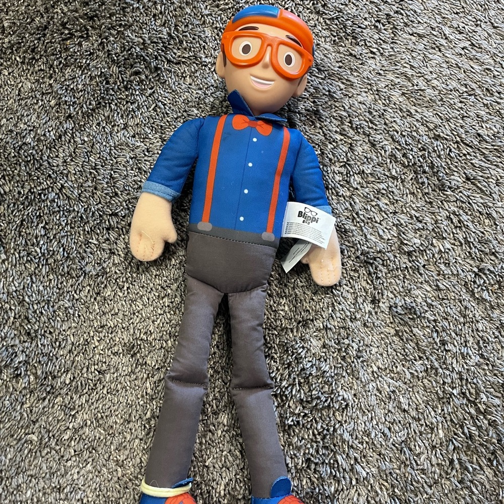 Blue and Orange Cartoon Doll with Plush Features